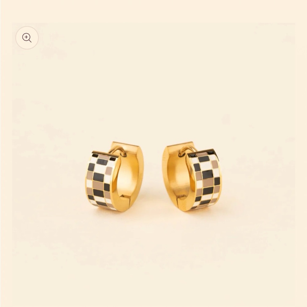 Oh Clem Gold and Black Checkered Hoop Earrings
